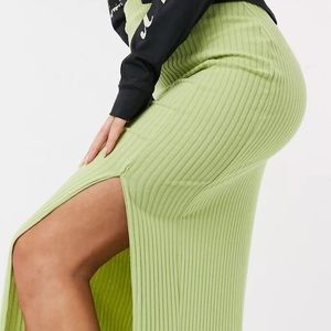 Green Body Con Midi Skirt with Slit